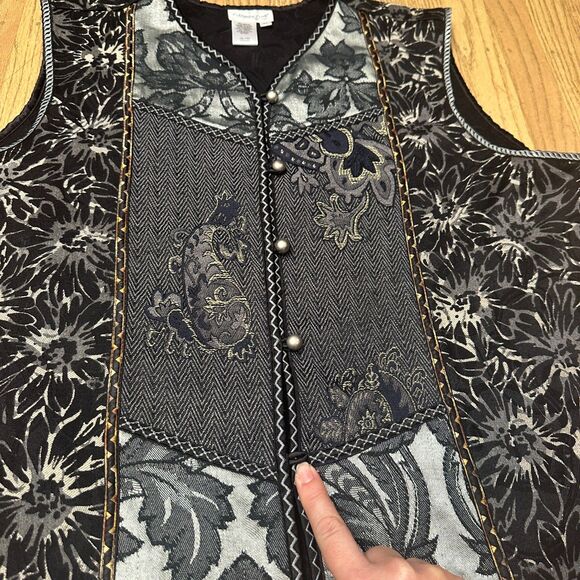 Vintage Coldwater Creek Vest 2X Mixed Media Tapestry Patchwork Boho Artsy - Picture 3 of 6